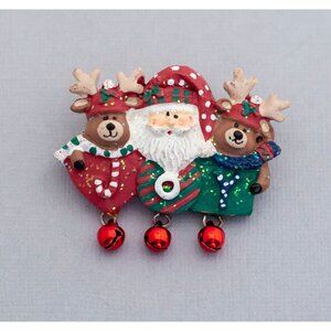 Vintage Santa Claus Brooch, Christmas Reindeer Brooch, Love Holiday Brooch - C1